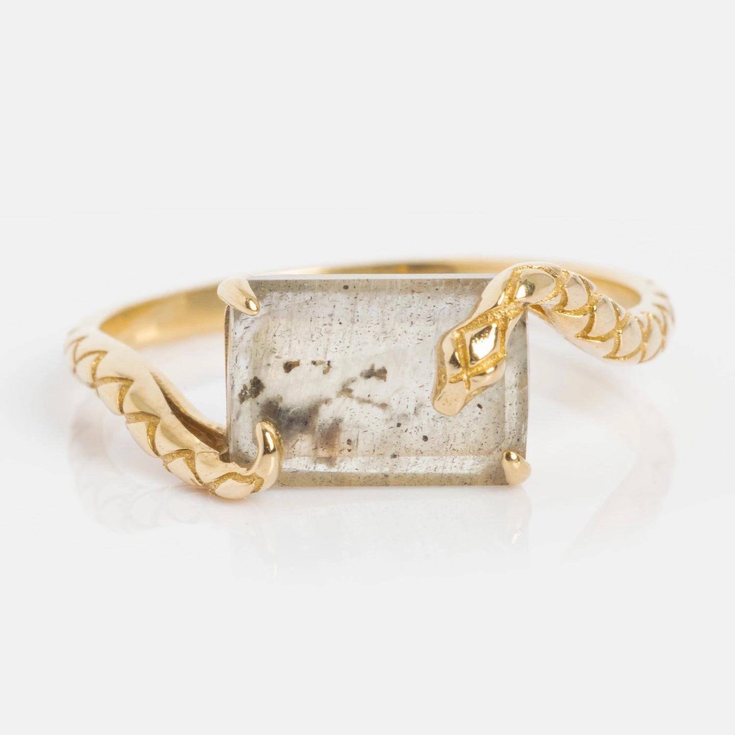 Solid Gold Labradorite Serpent Ring for Protection