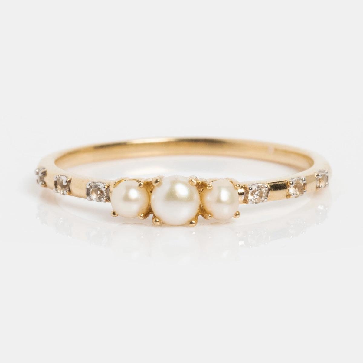 Solid Gold Luminous Pearl Trio Ring