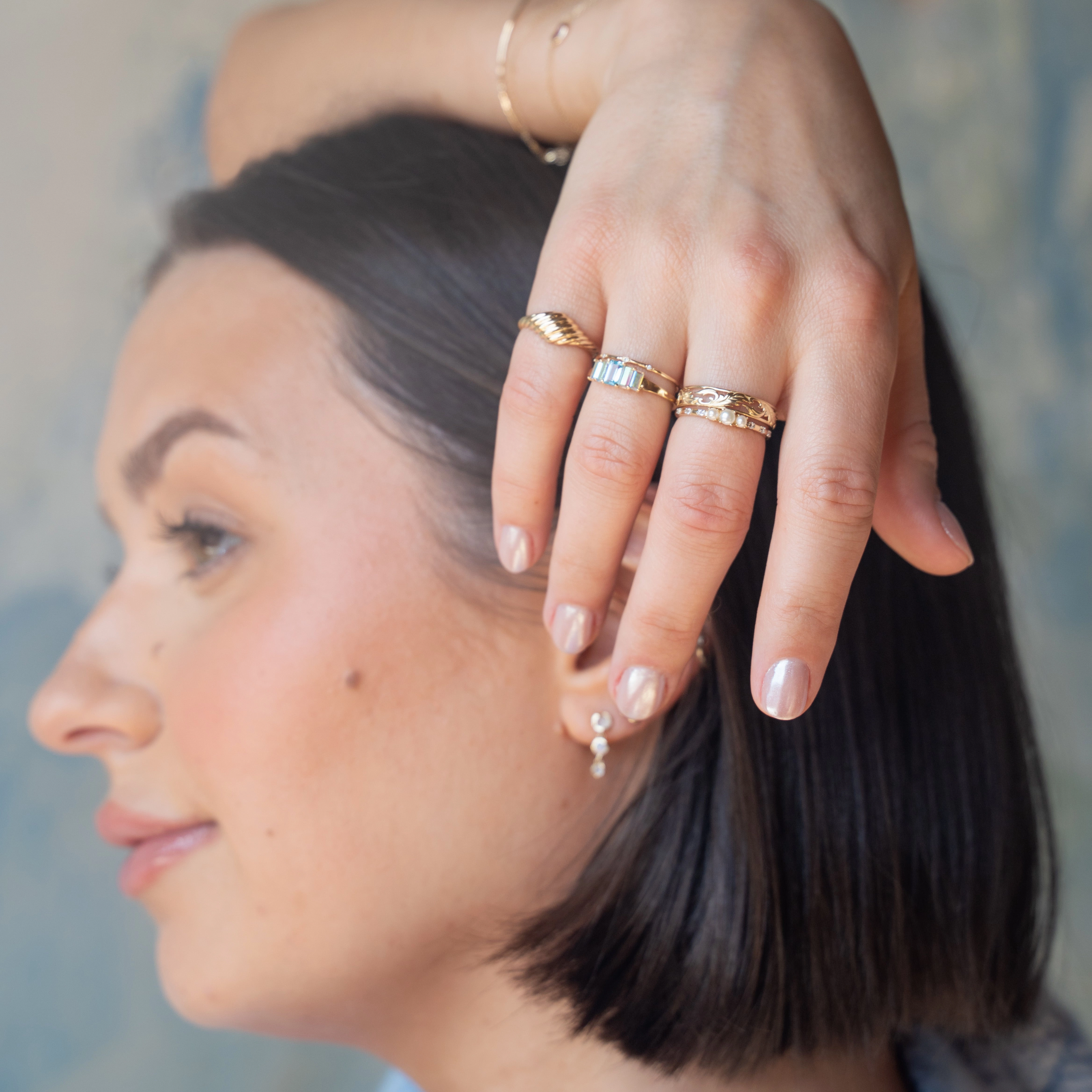 Solid Gold Luminous Pearl Trio Ring