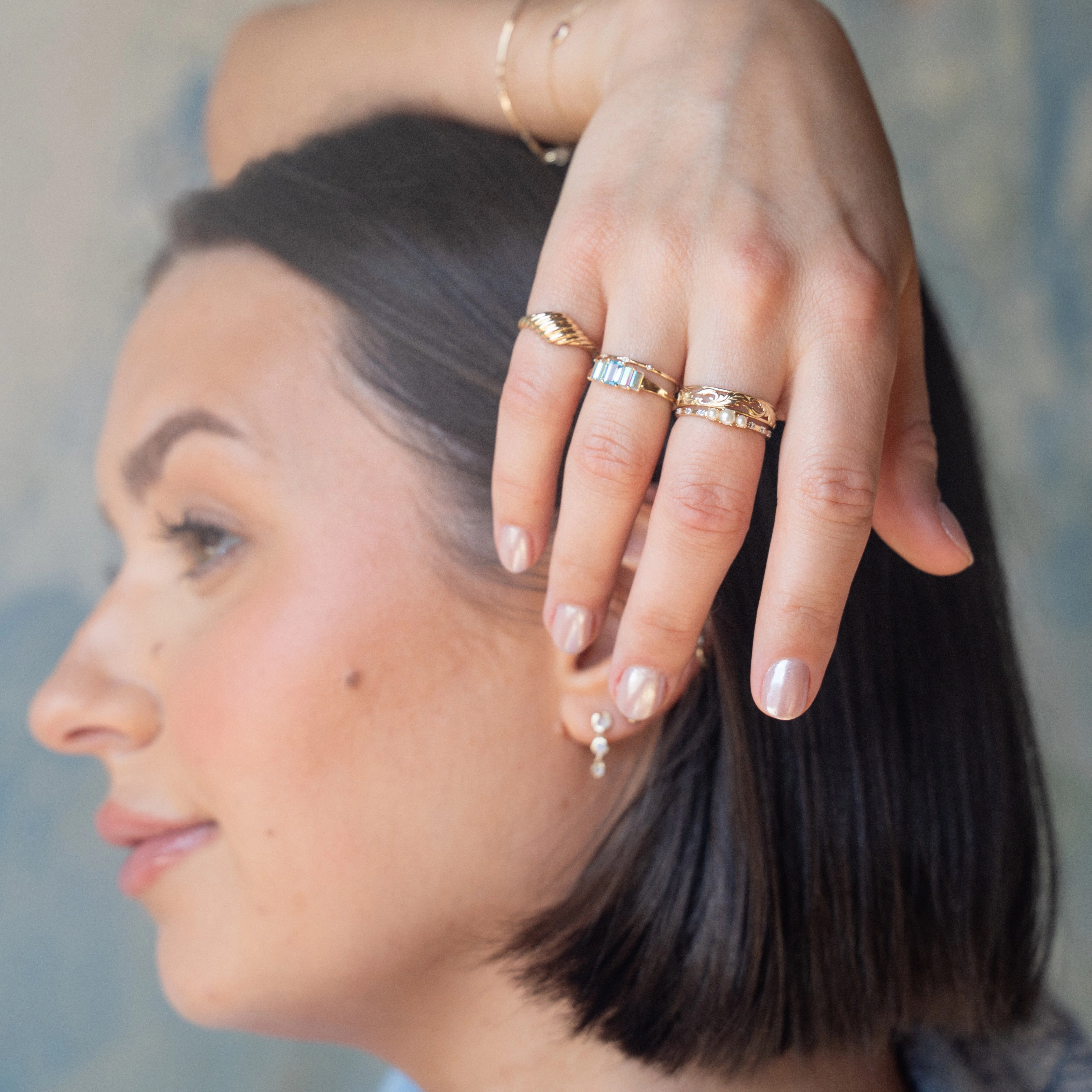 Solid Gold Luminous Pearl Trio Ring