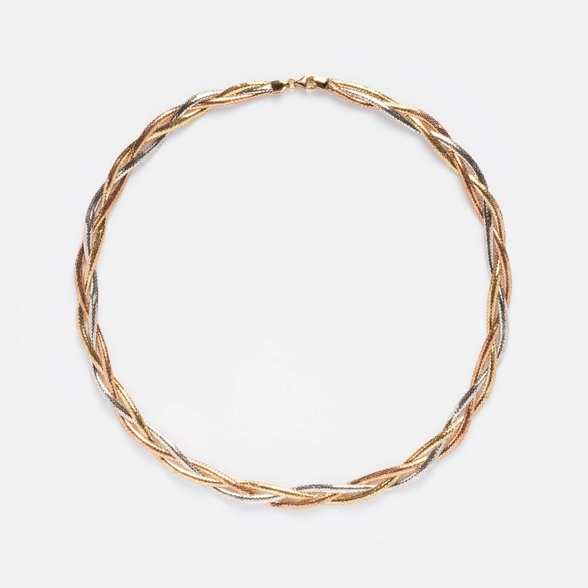 Solid Gold Mixed Metal Braided Mesh Necklace