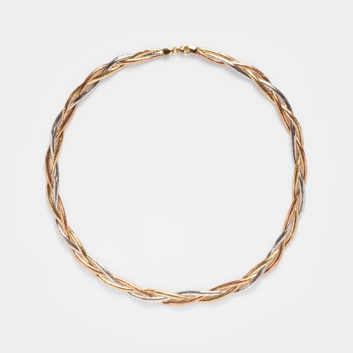 Solid Gold Mixed Metal Braided Mesh Necklace