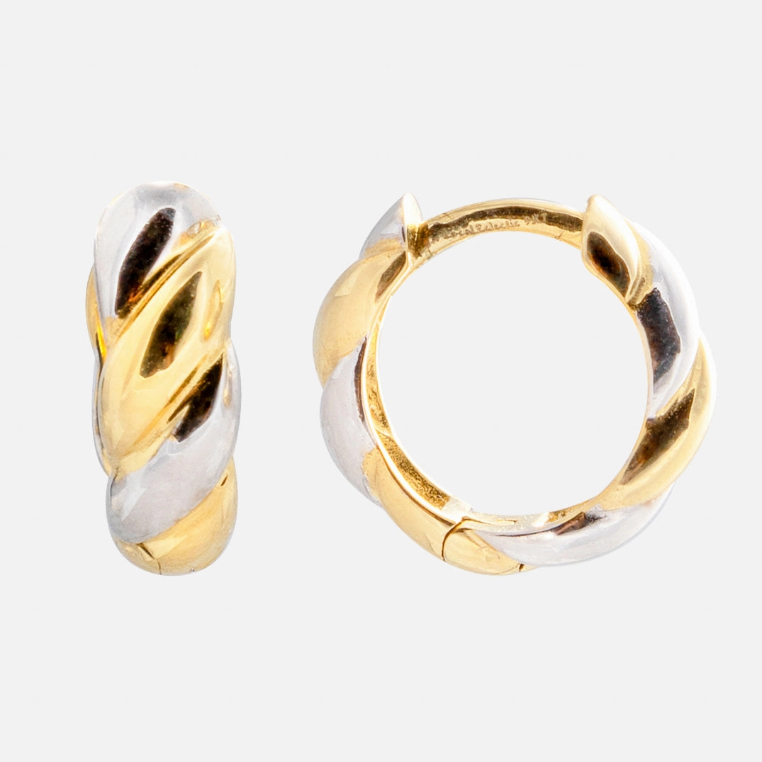 Solid Gold Mixed Metal Twisted Huggie Hoops