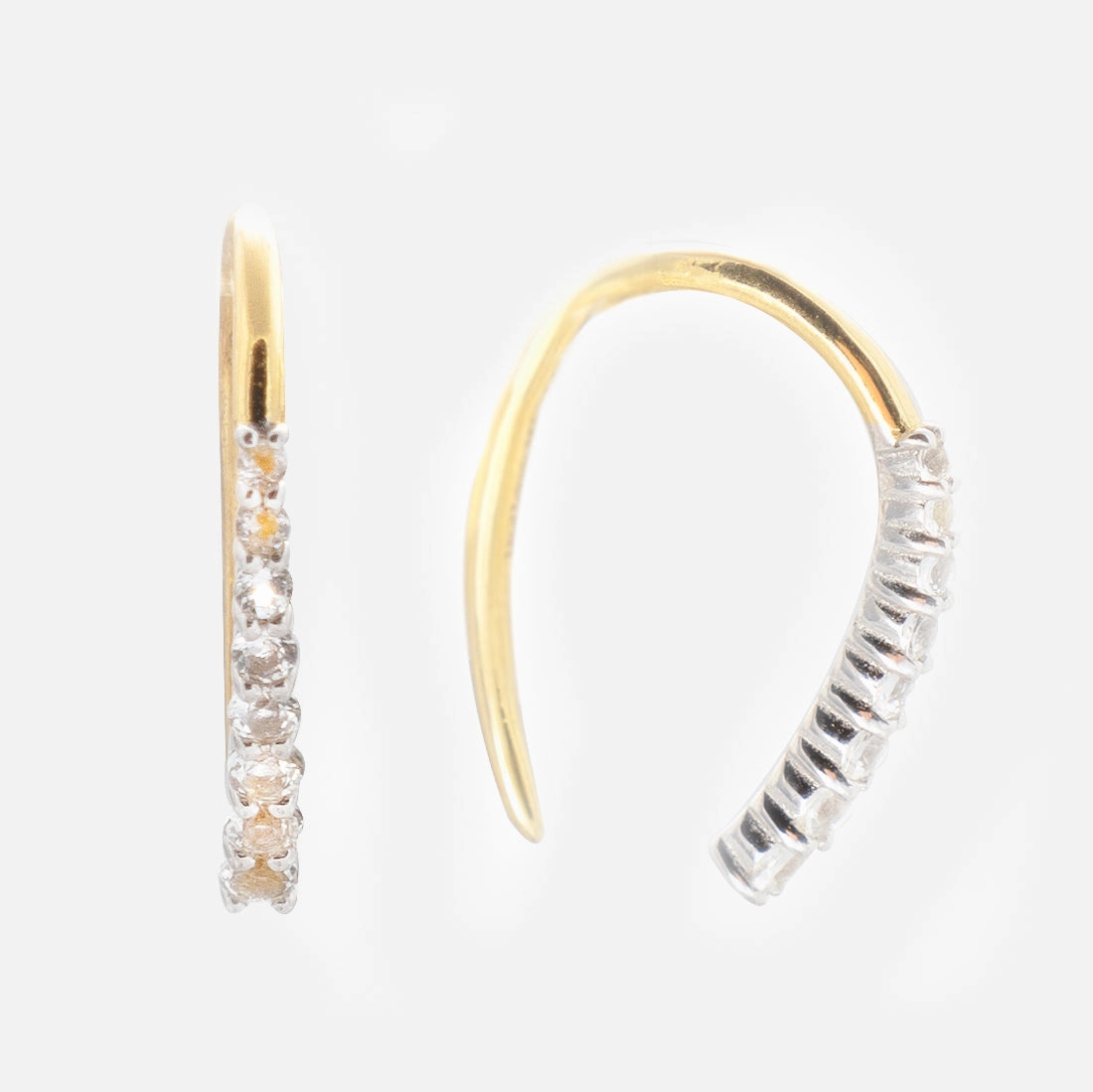Solid Gold Mixed Metal White Topaz Open Ear Huggers