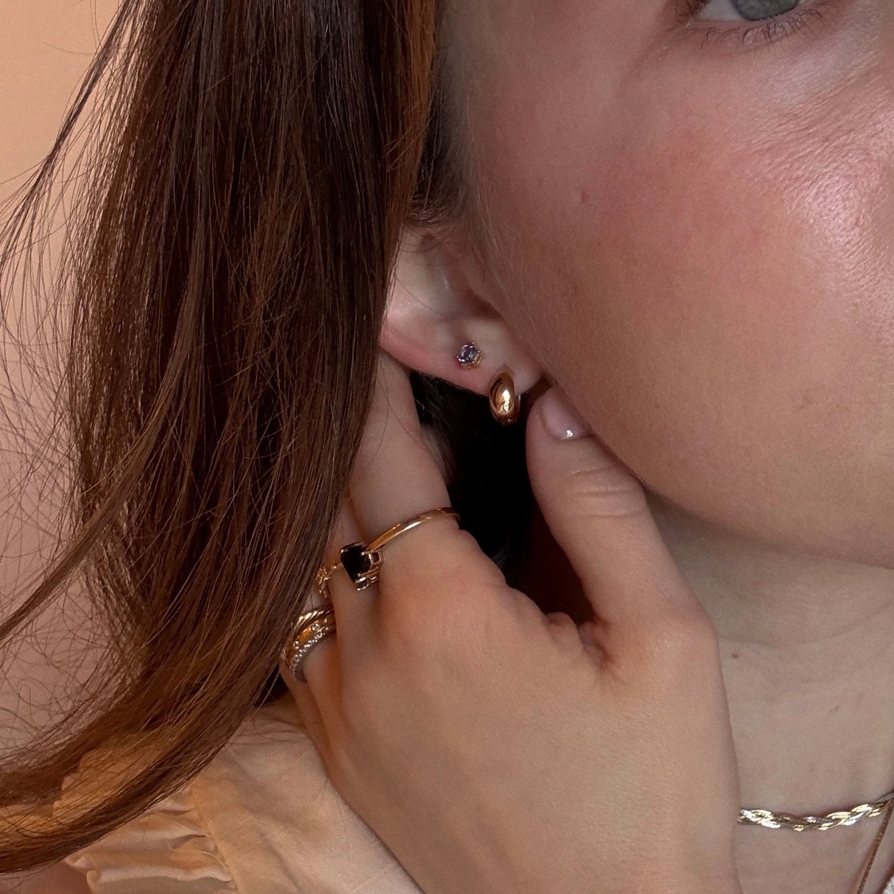 Solid Gold Modern Birthstone Studs