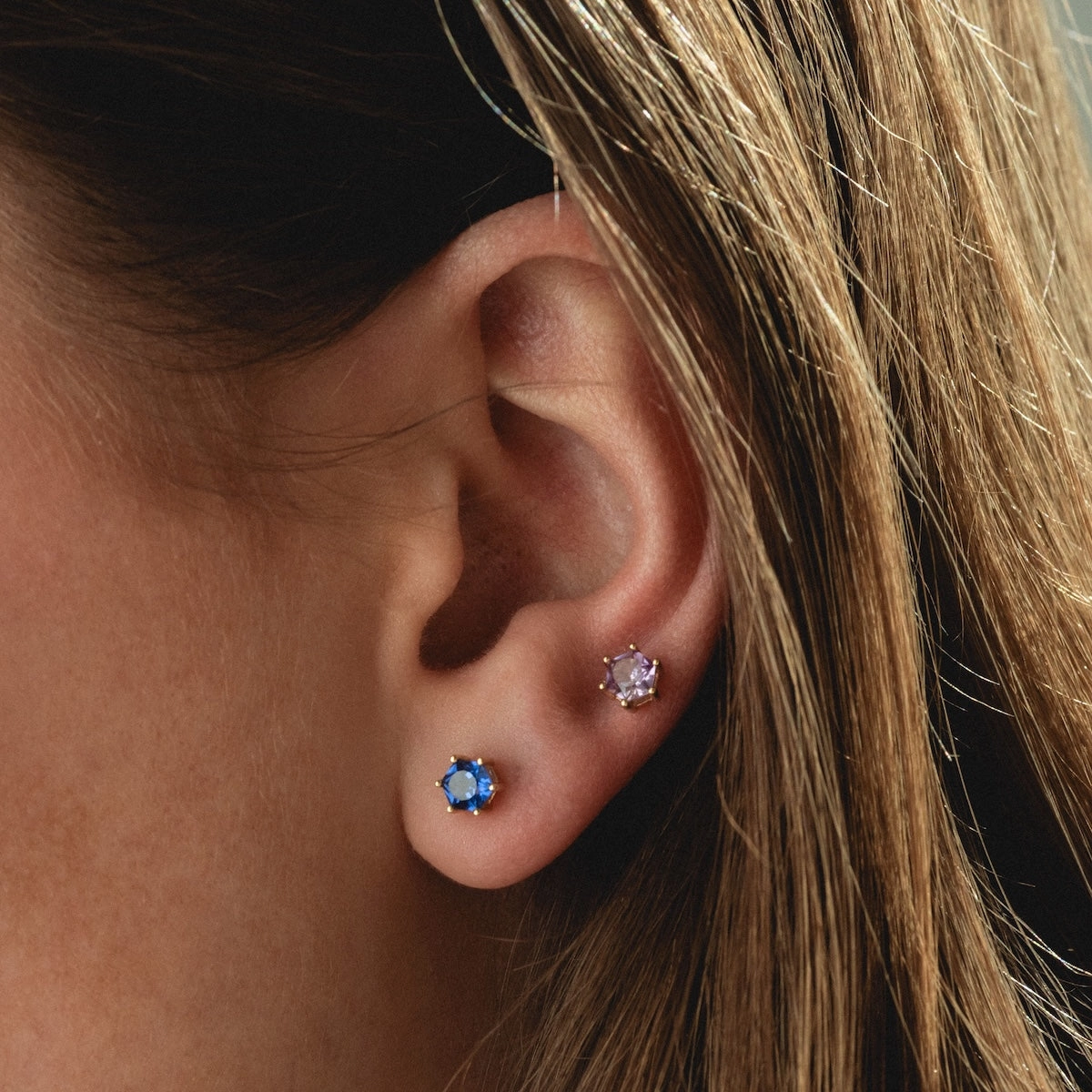 Solid Gold Modern Birthstone Studs