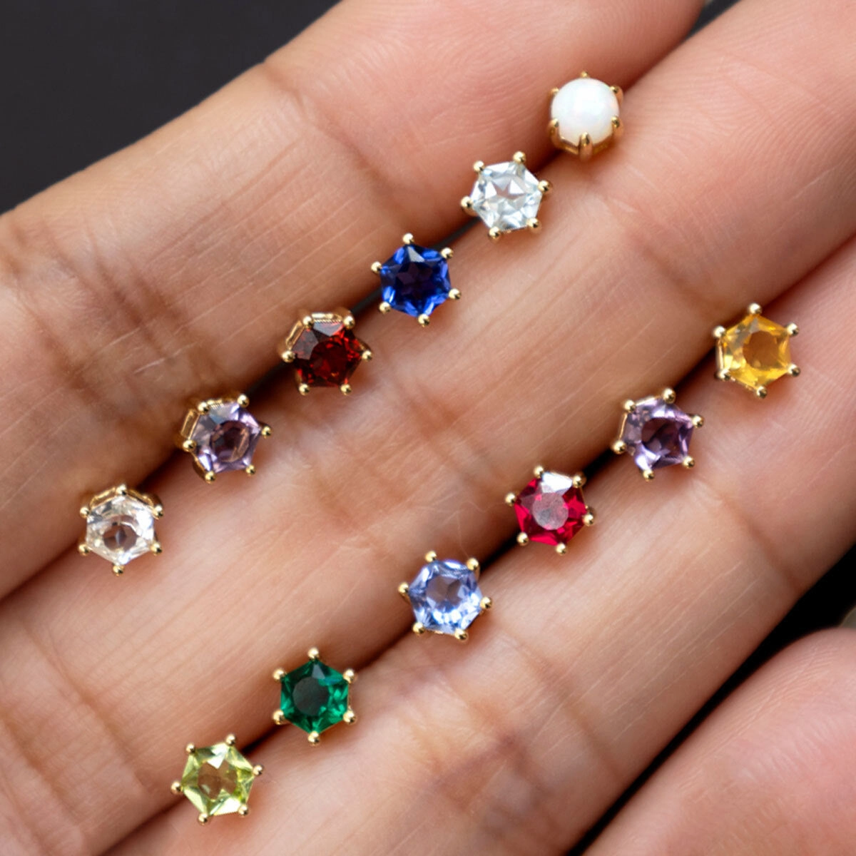 Solid Gold Modern Birthstone Studs