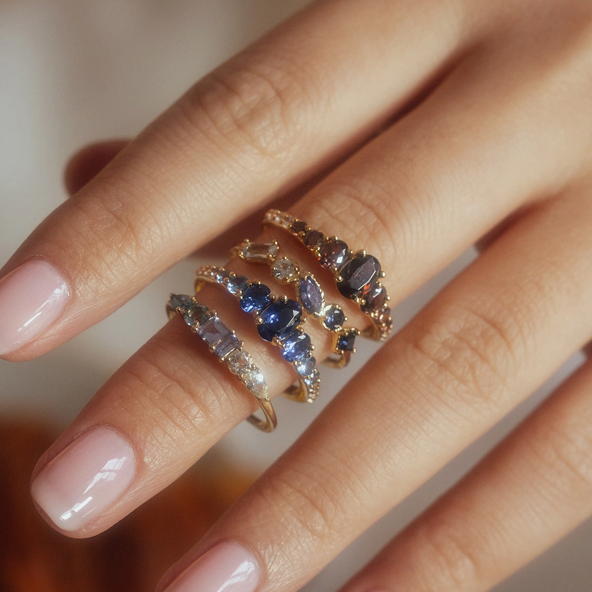 Solid Gold Modern Ombre Birthstone Ring