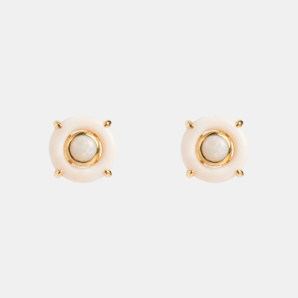 Solid Gold Modern Pink Opal Studs