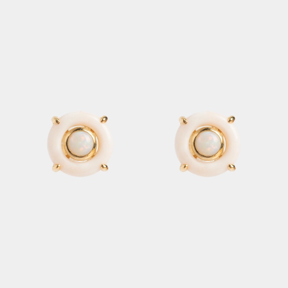 Solid Gold Modern Pink Opal Studs