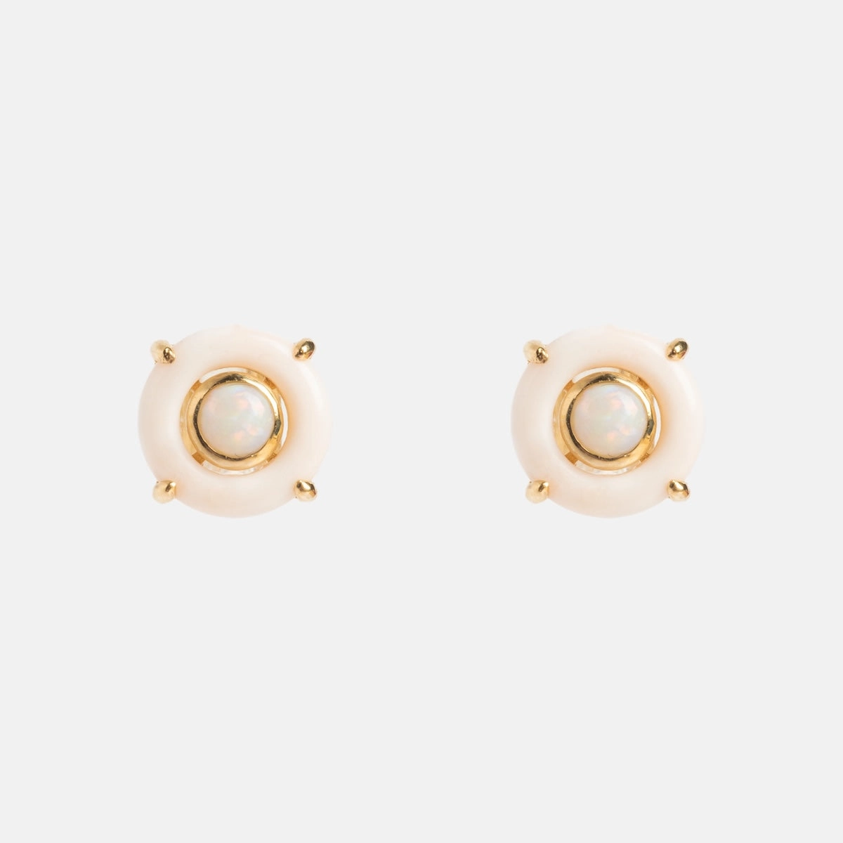 Solid Gold Modern Pink Opal Studs