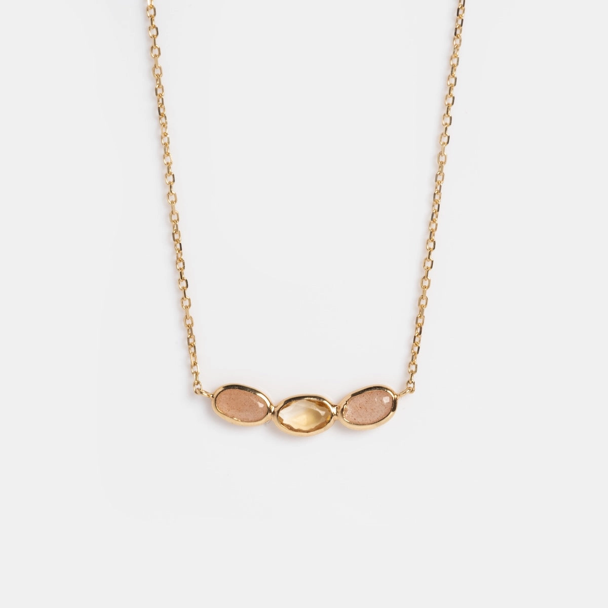 Solid Gold Morning Light Citrine and Sunstone Necklace