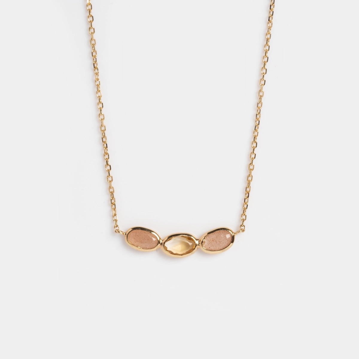 Solid Gold Morning Light Citrine and Sunstone Necklace