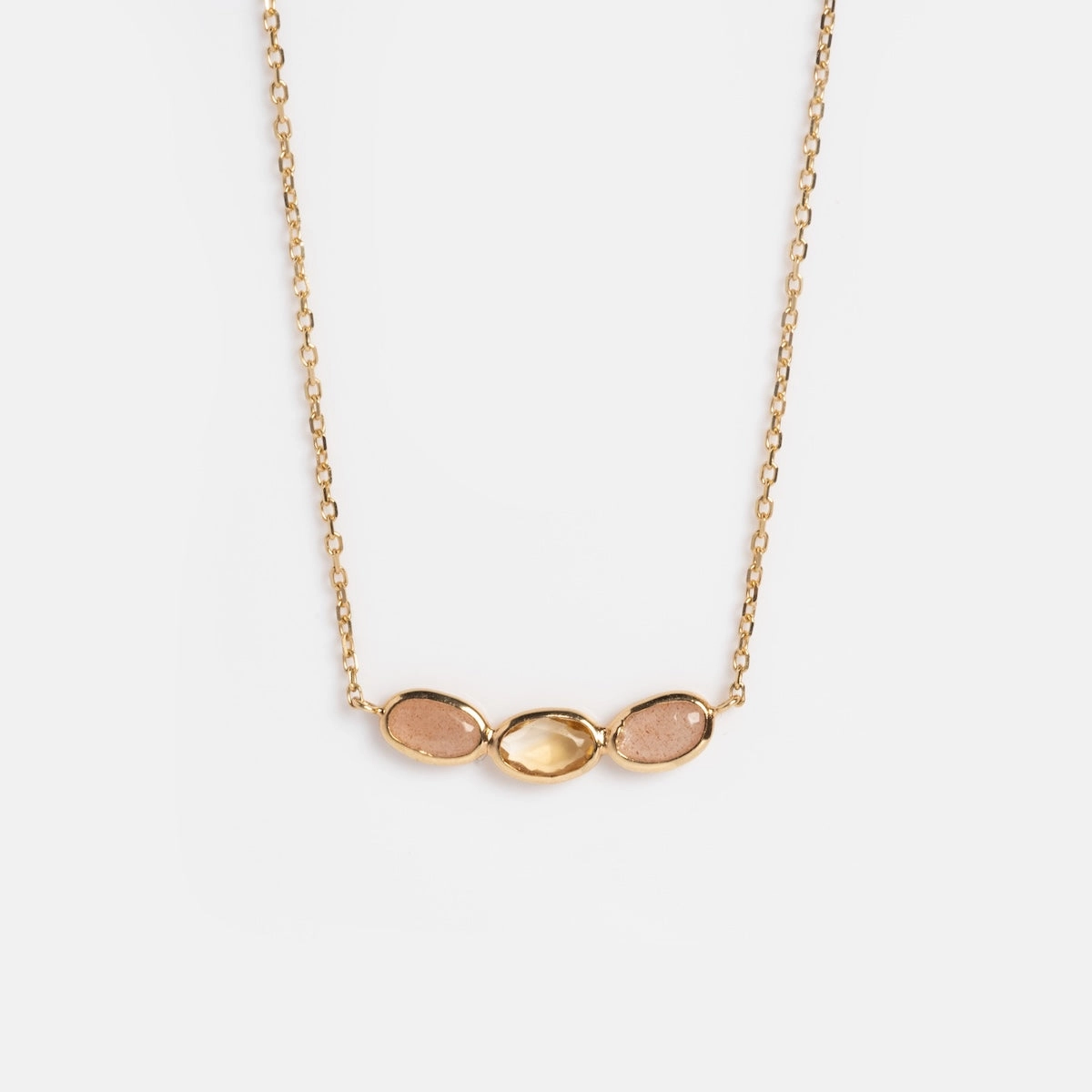 Solid Gold Morning Light Citrine and Sunstone Necklace