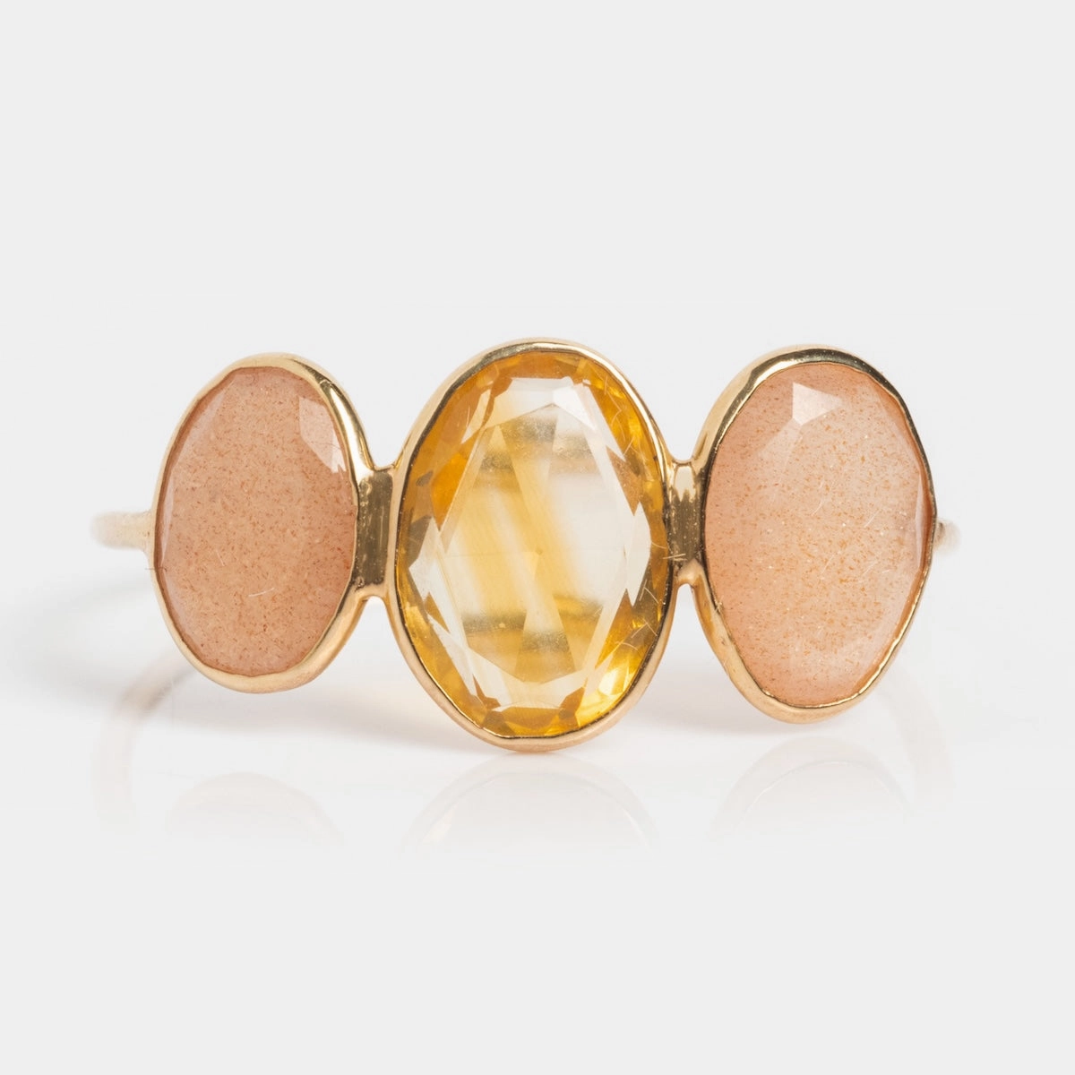 Solid Gold Morning Light Citrine and Sunstone Ring