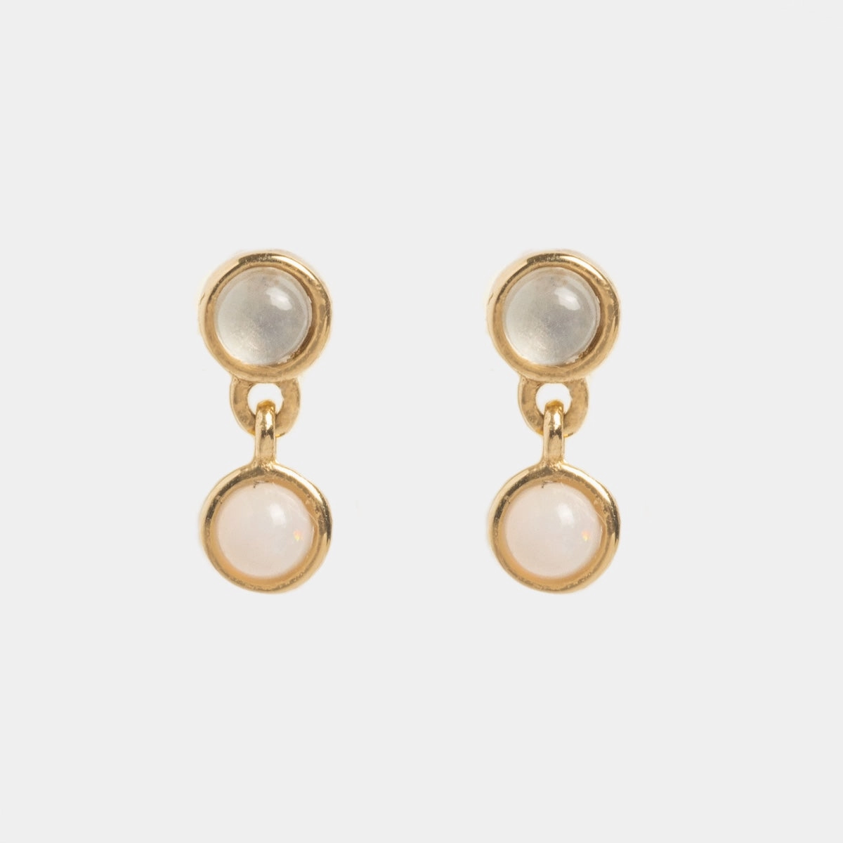 Solid Gold Morning Mist Moonstone and Opal Drop Studs