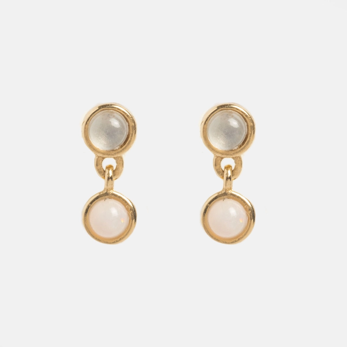 Solid Gold Morning Mist Moonstone and Opal Drop Studs