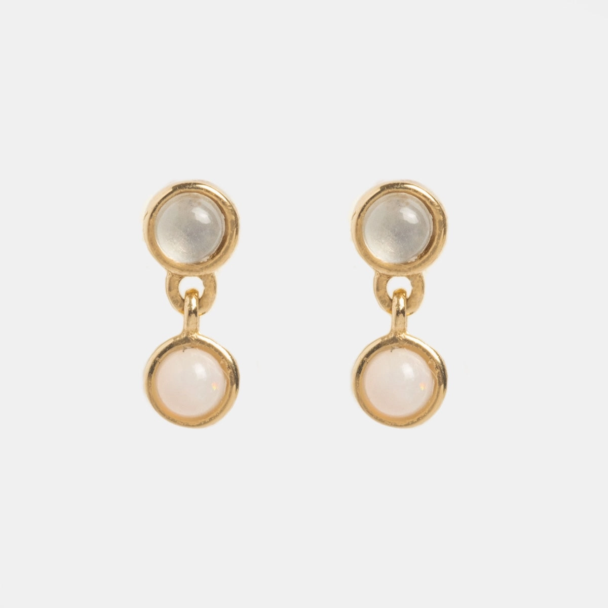Solid Gold Morning Mist Moonstone and Opal Drop Studs
