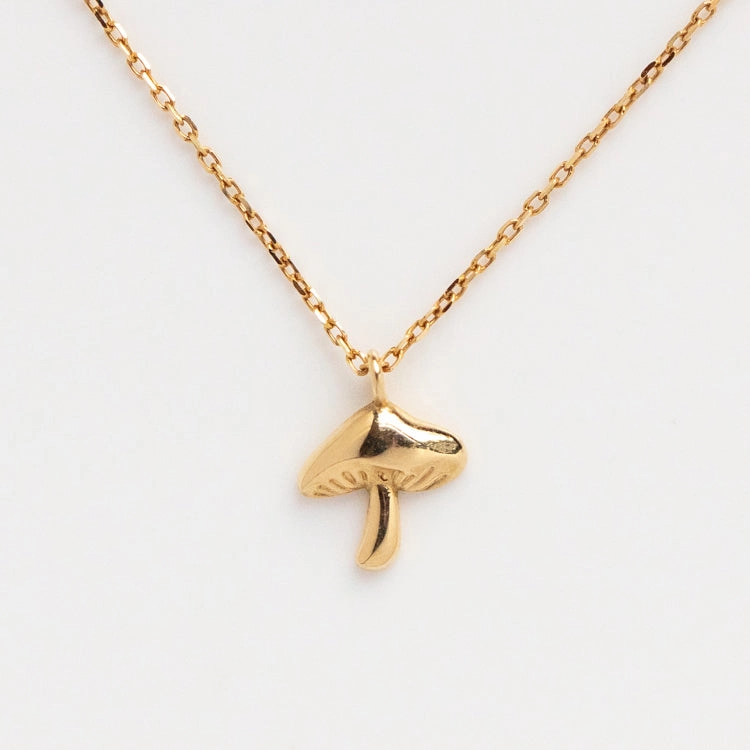 Solid Gold Mushroom Necklace