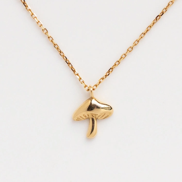 Solid Gold Mushroom Necklace