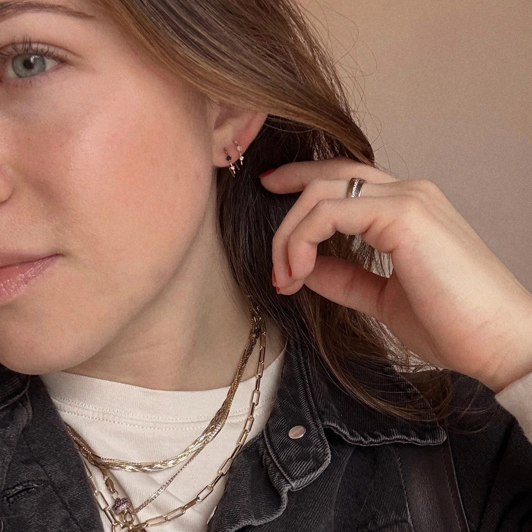 Solid Gold Ombre Birthstone Ear Huggers