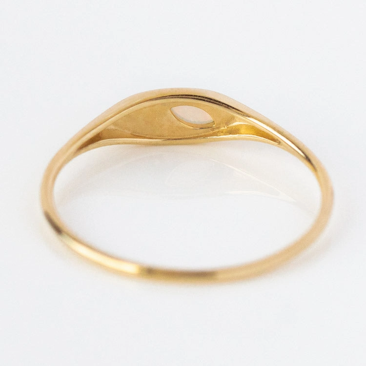 Solid Gold Opal and Diamond Signet Ring
