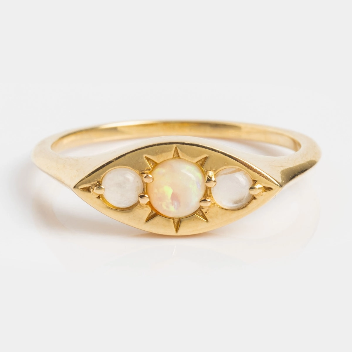 Solid Gold Opal Evil Eye Signet Ring