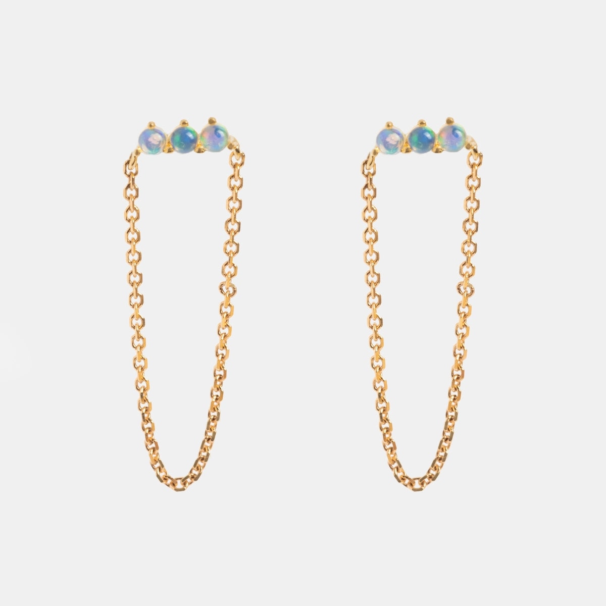 Solid Gold Opal Trio Chain Dangle Studs