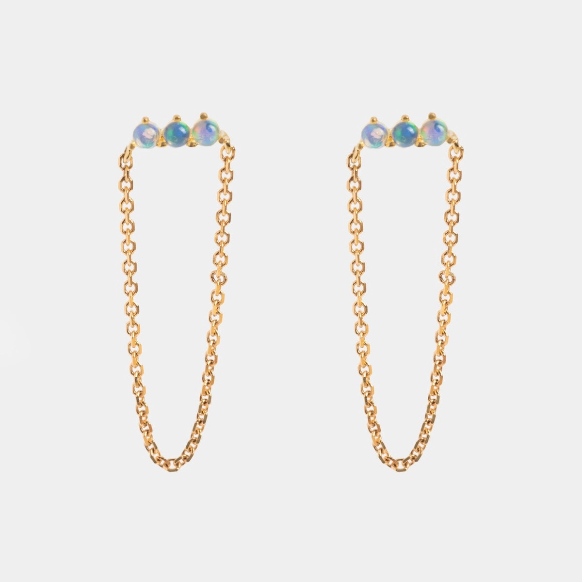Solid Gold Opal Trio Chain Dangle Studs