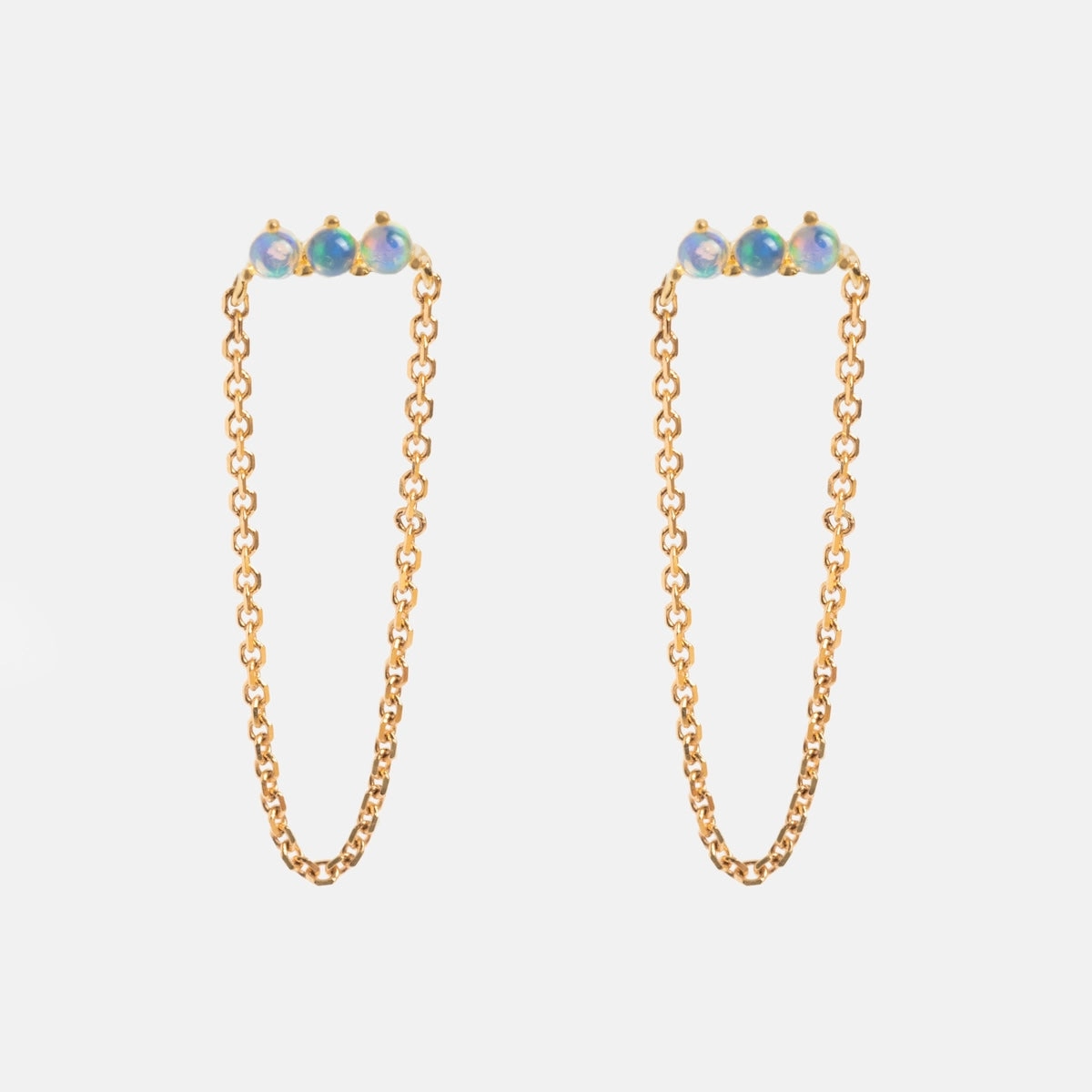Solid Gold Opal Trio Chain Dangle Studs