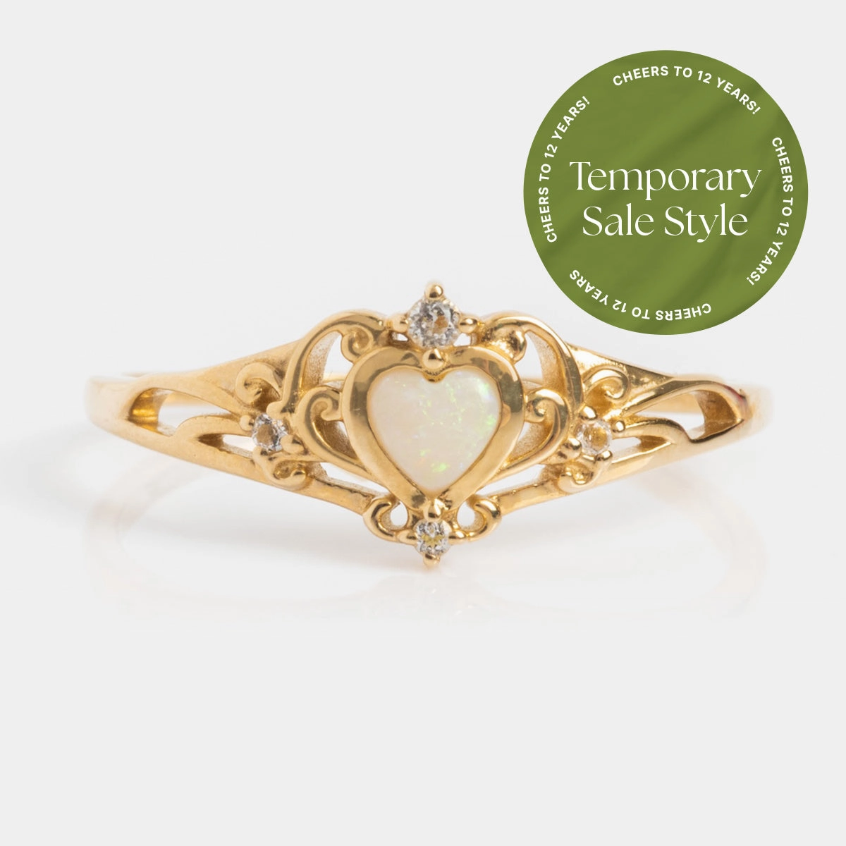 Solid Gold Openwork Filigree Opal Heart Ring