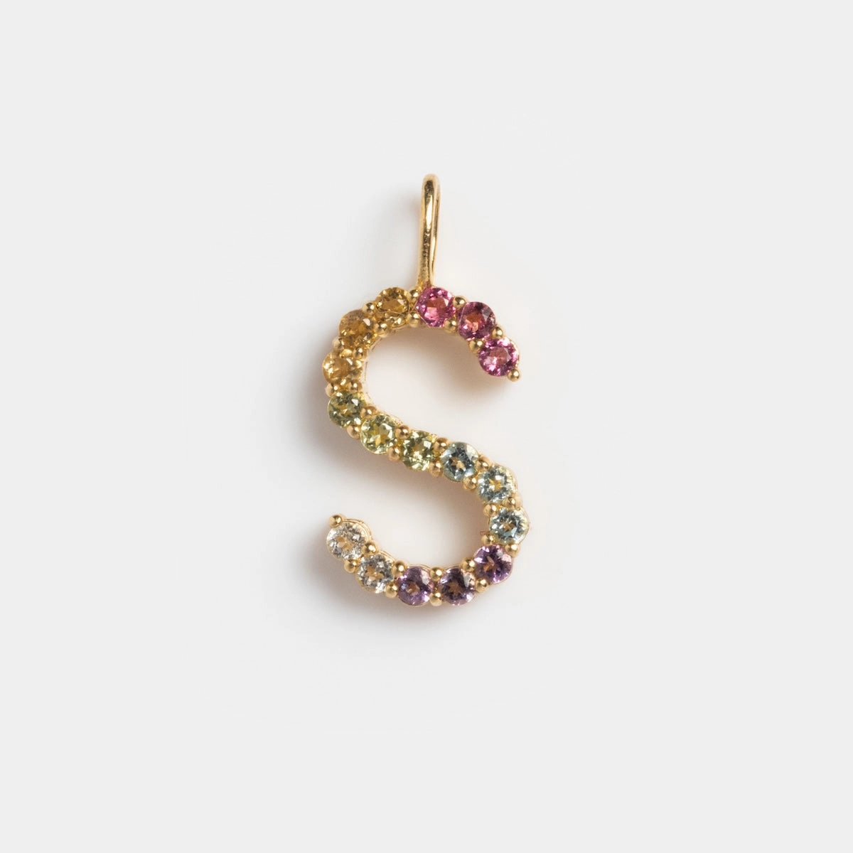 Solid Gold Pastel Gemstone Letter Charm