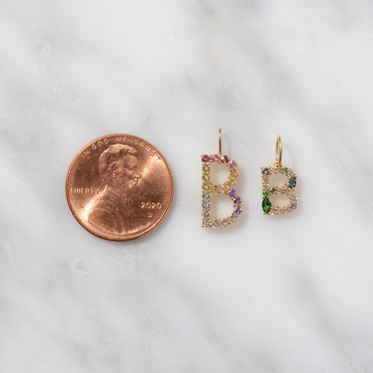 Solid Gold Pastel Gemstone Letter Charm