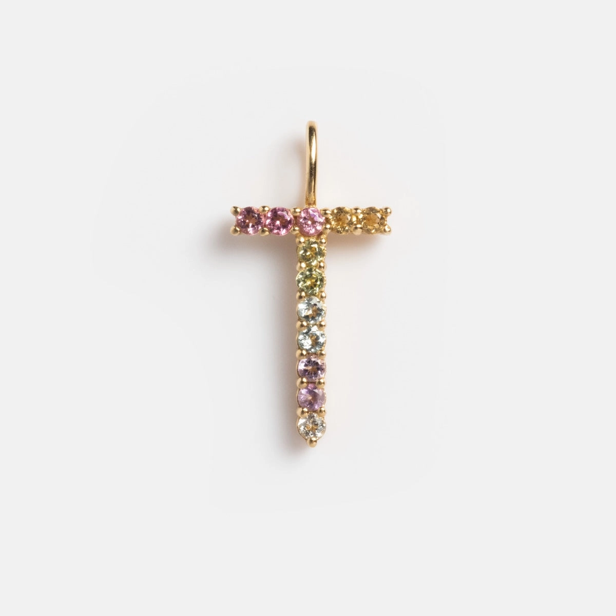Solid Gold Pastel Gemstone Letter Charm