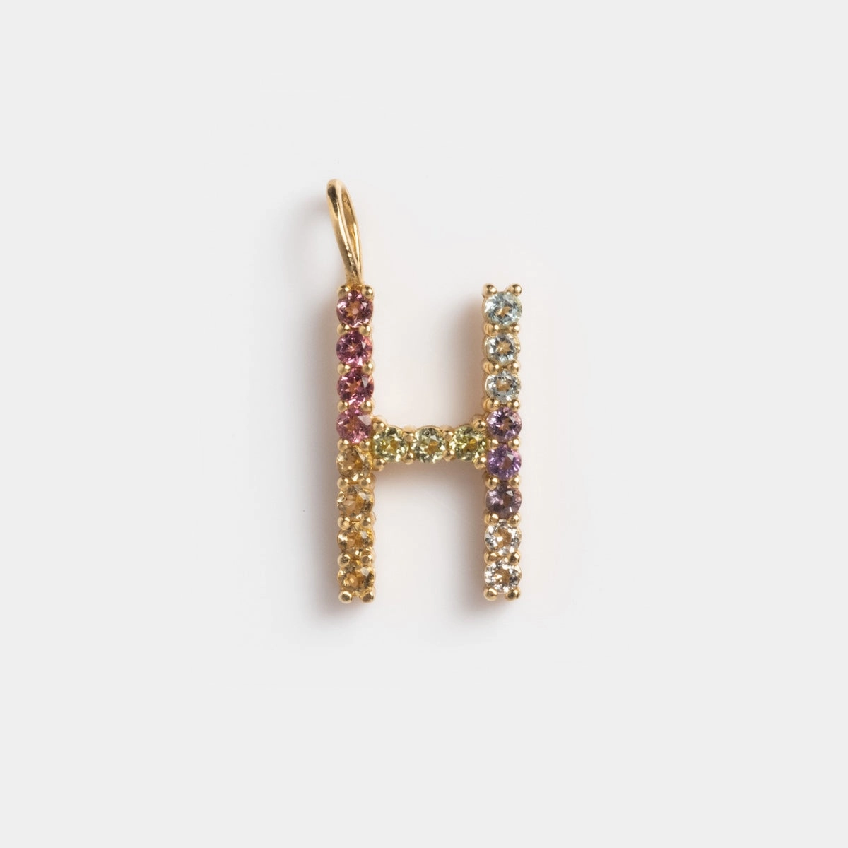 Solid Gold Pastel Gemstone Letter Charm