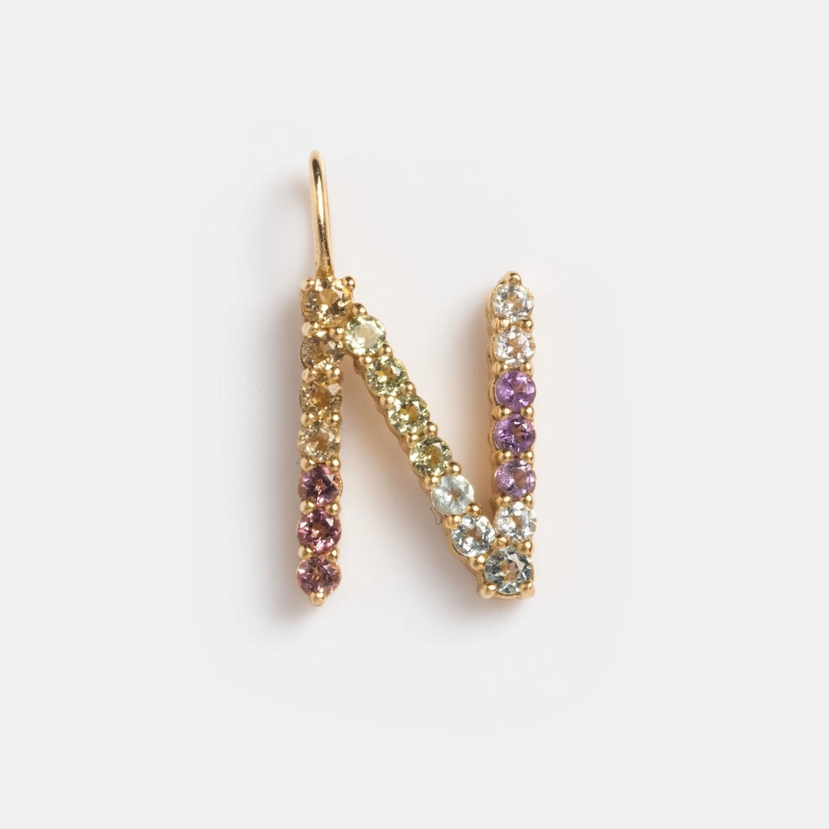 Solid Gold Pastel Gemstone Letter Charm