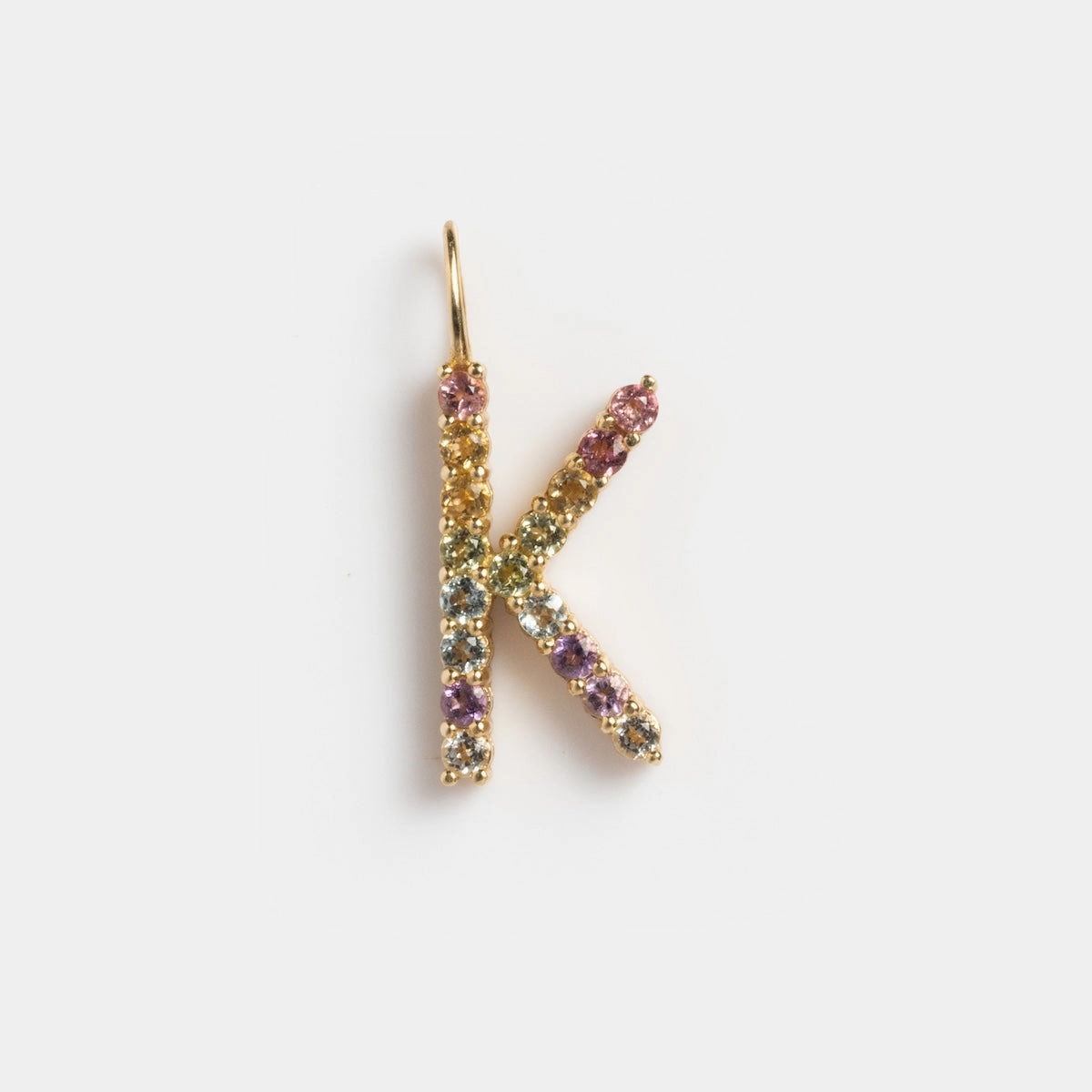 Solid Gold Pastel Gemstone Letter Charm