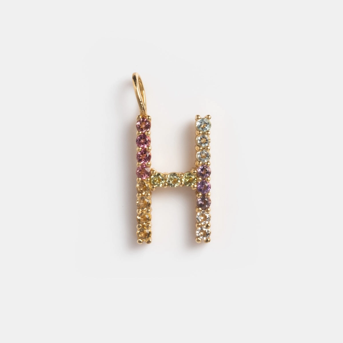 Solid Gold Pastel Gemstone Letter Charm