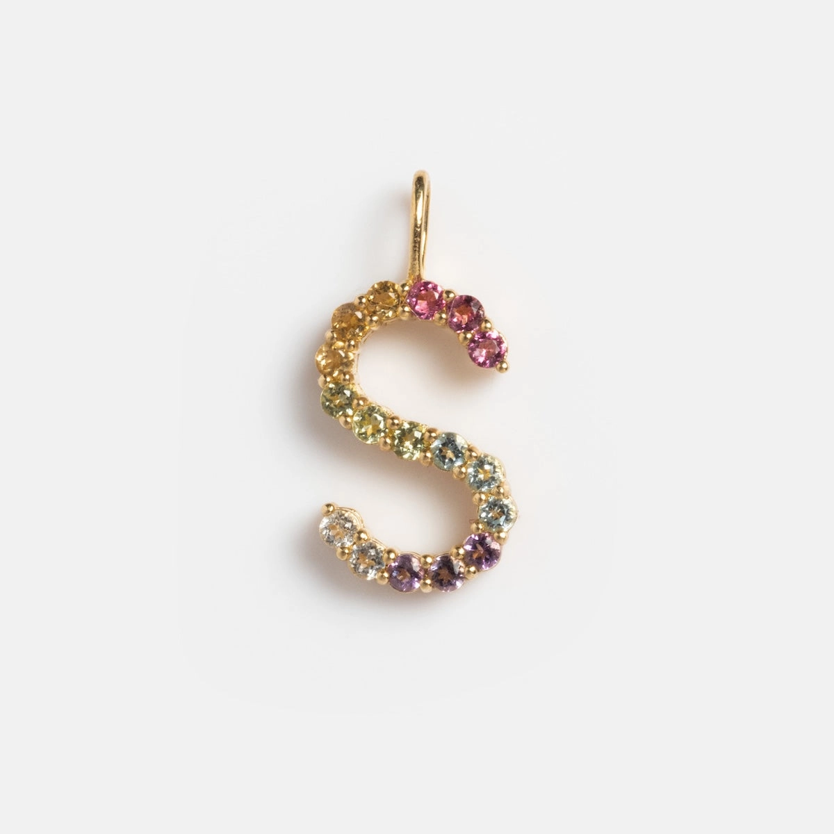 Solid Gold Pastel Gemstone Letter Charm