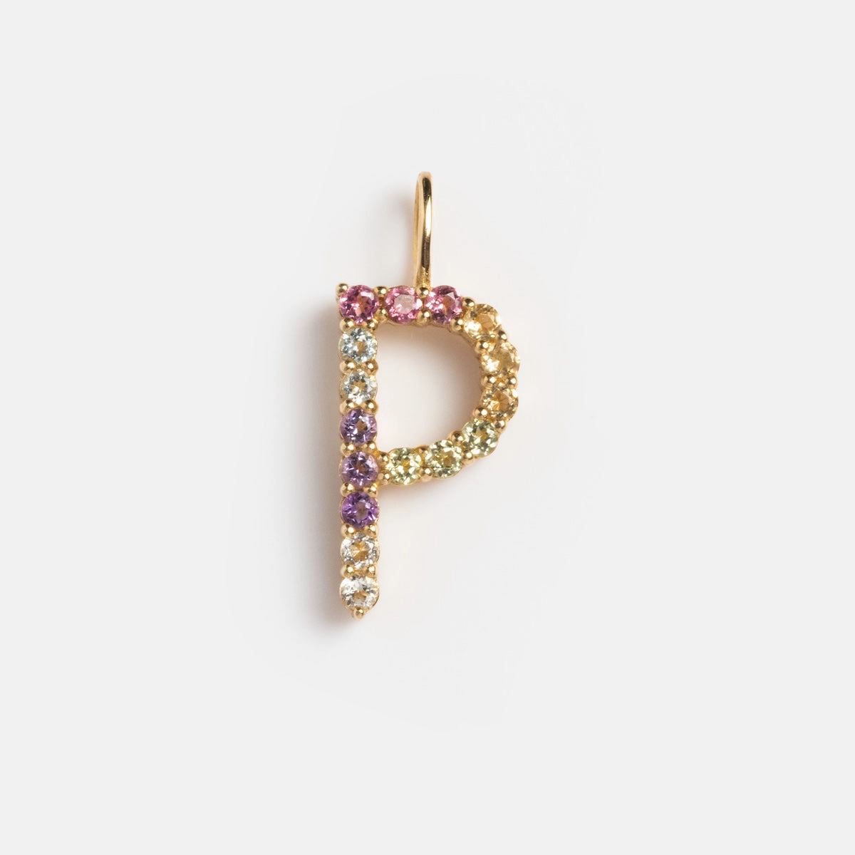 Solid Gold Pastel Gemstone Letter Charm