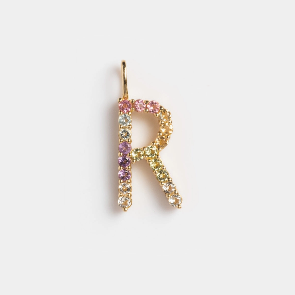 Solid Gold Pastel Gemstone Letter Charm