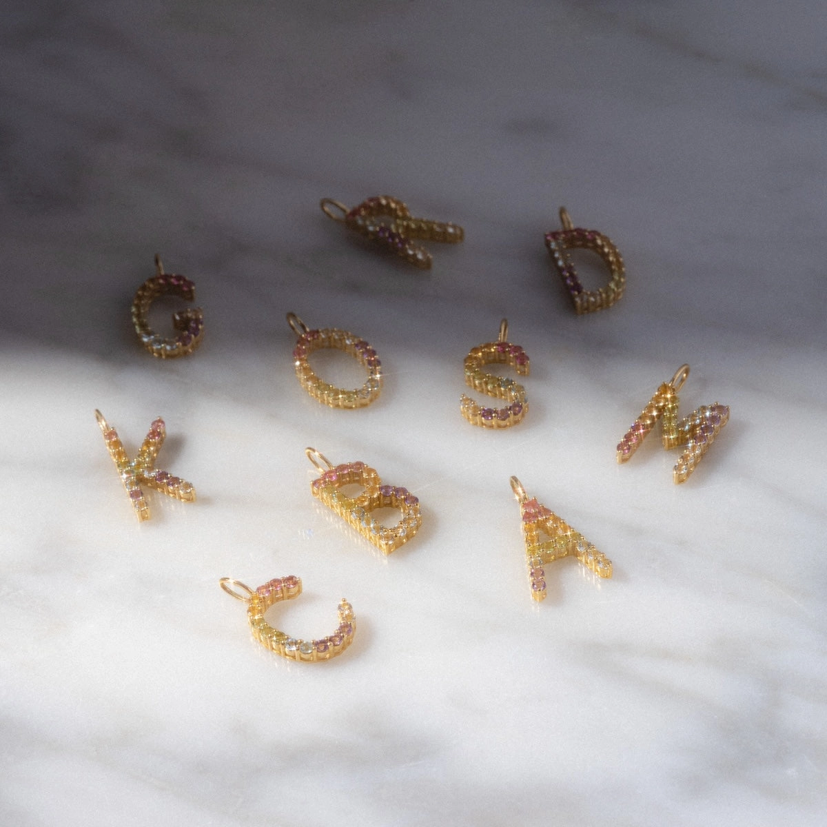 Solid Gold Pastel Gemstone Letter Charm