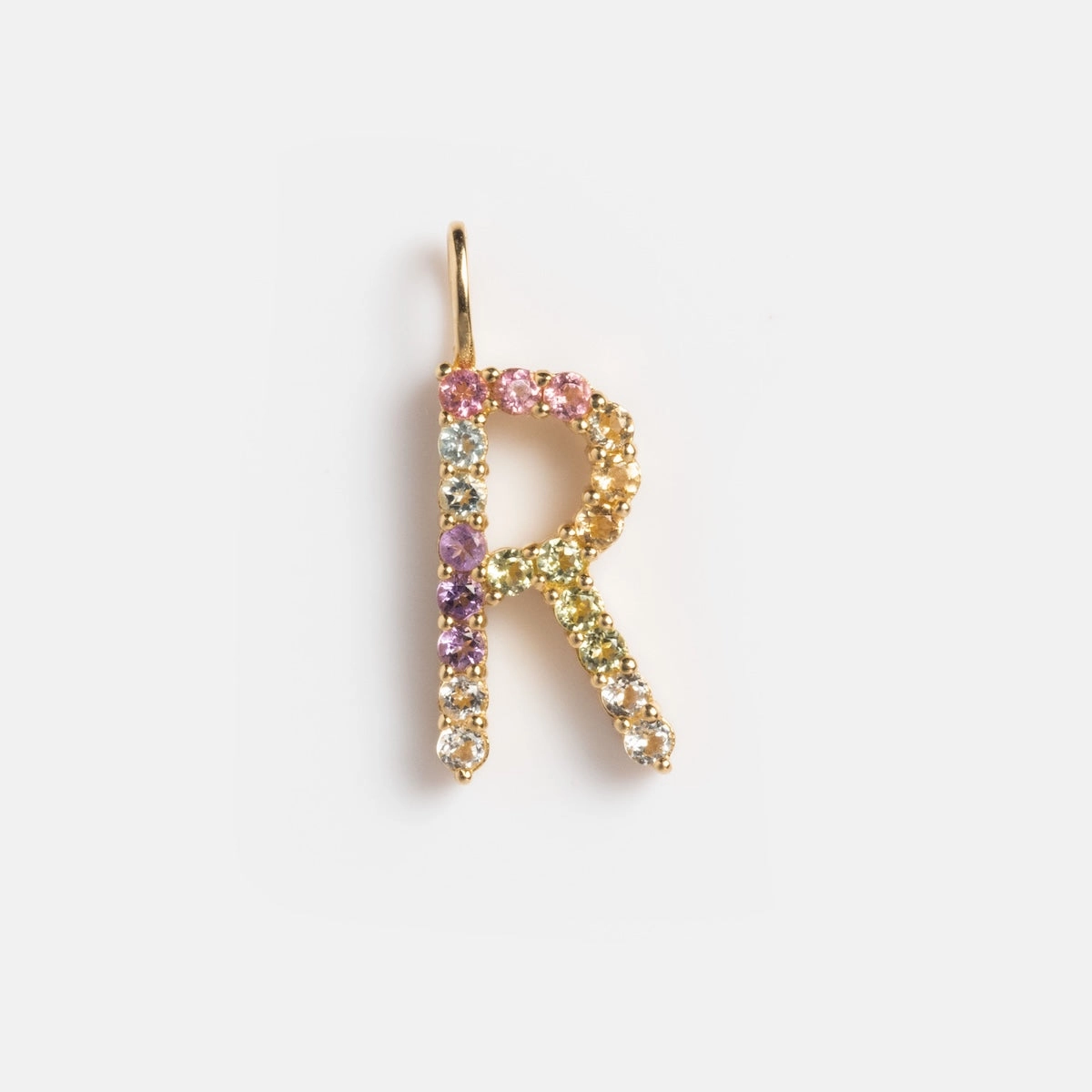 Solid Gold Pastel Gemstone Letter Charm