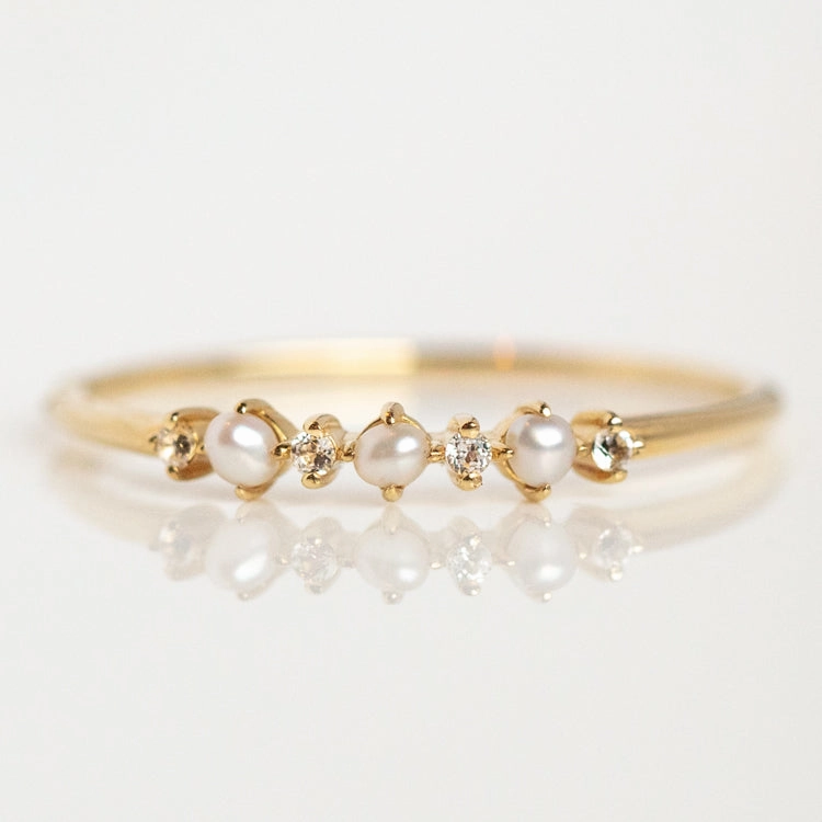 Solid Gold Pearl Trio Ring
