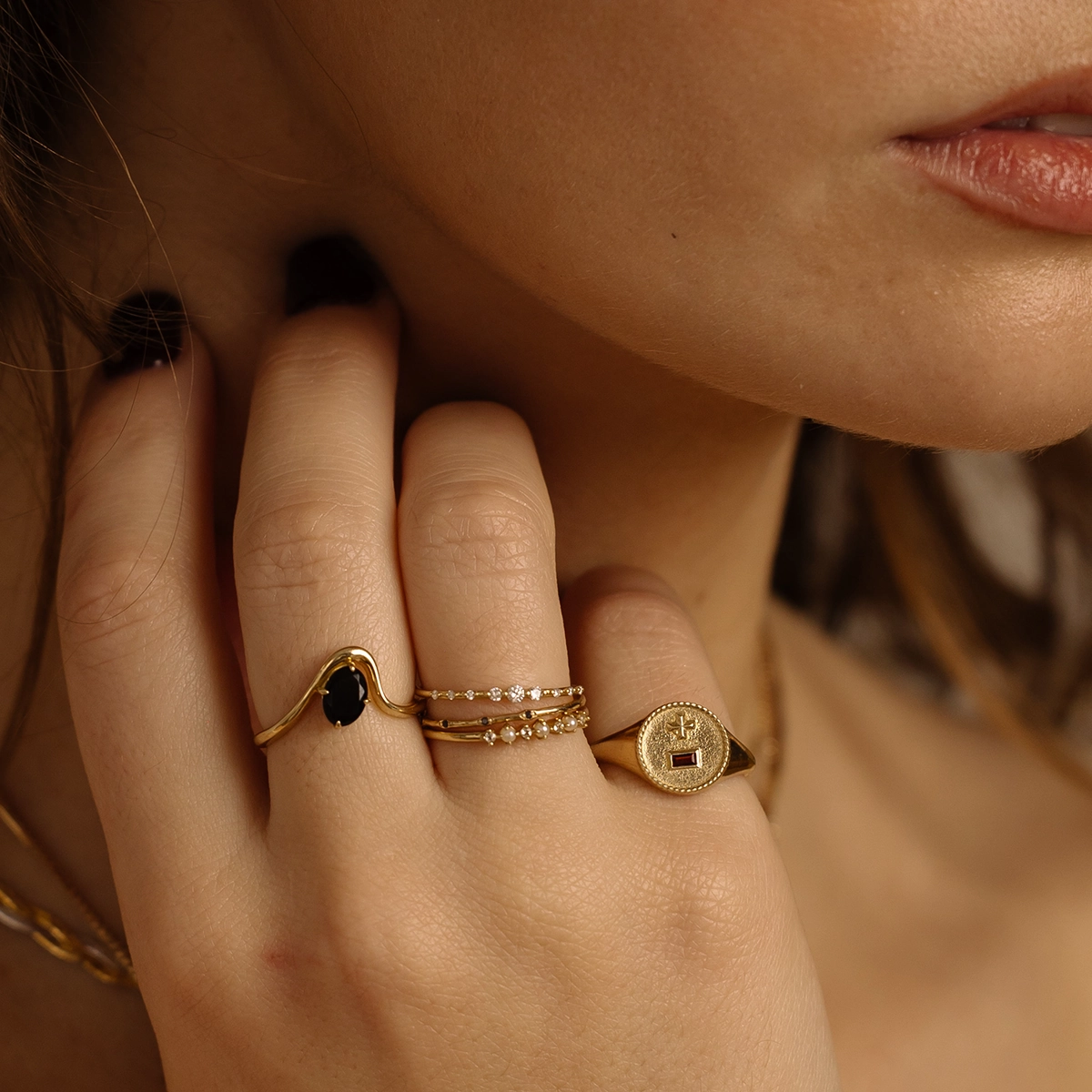 Solid Gold Pearl Trio Ring