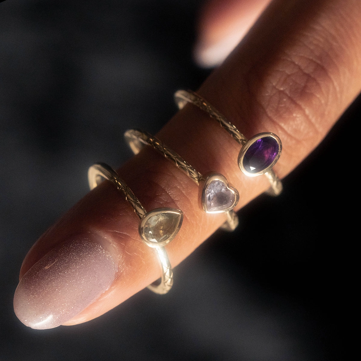 Solid Gold Pink Amethyst Heart Ring