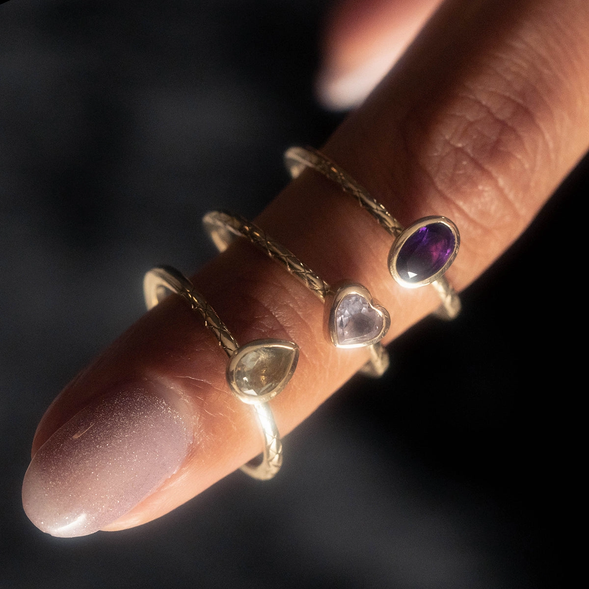 Solid Gold Pink Amethyst Heart Ring