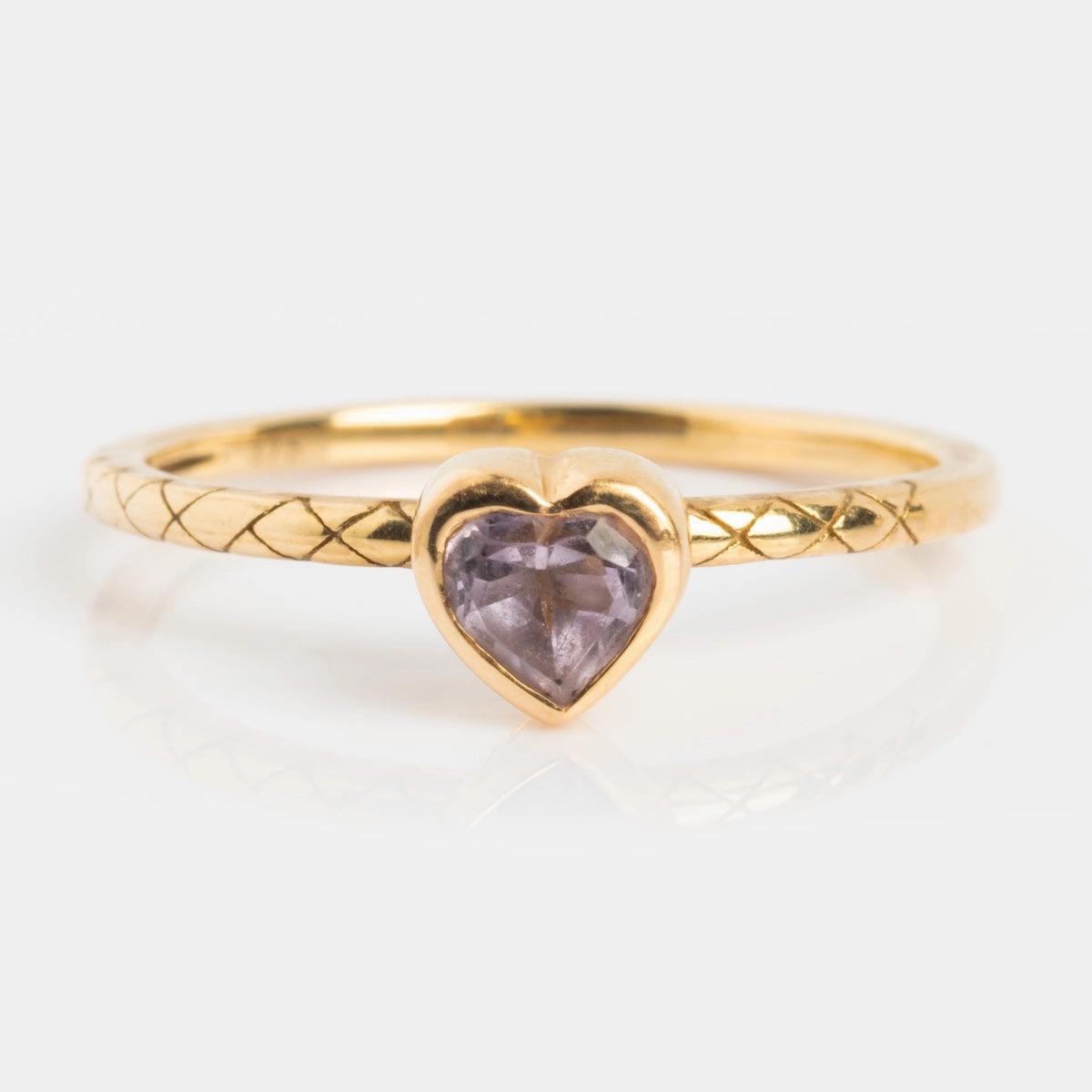 Solid Gold Pink Amethyst Heart Ring
