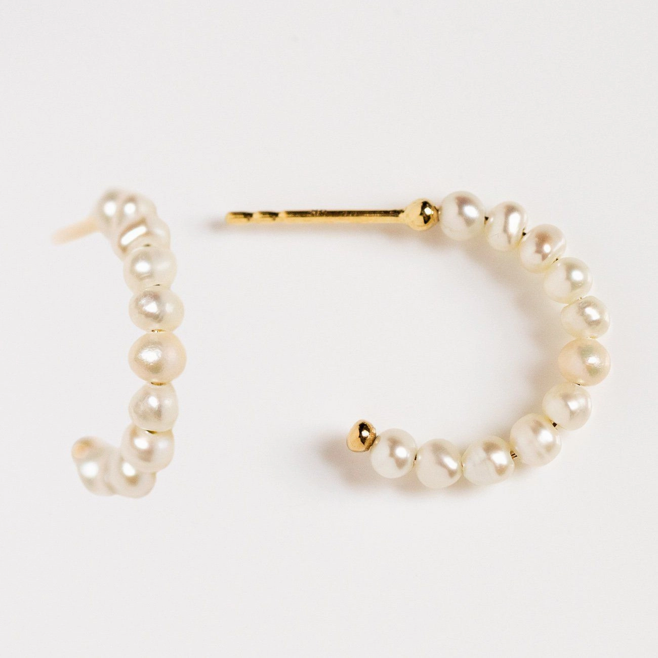 Solid Gold Simple Pearl Huggie Hoops