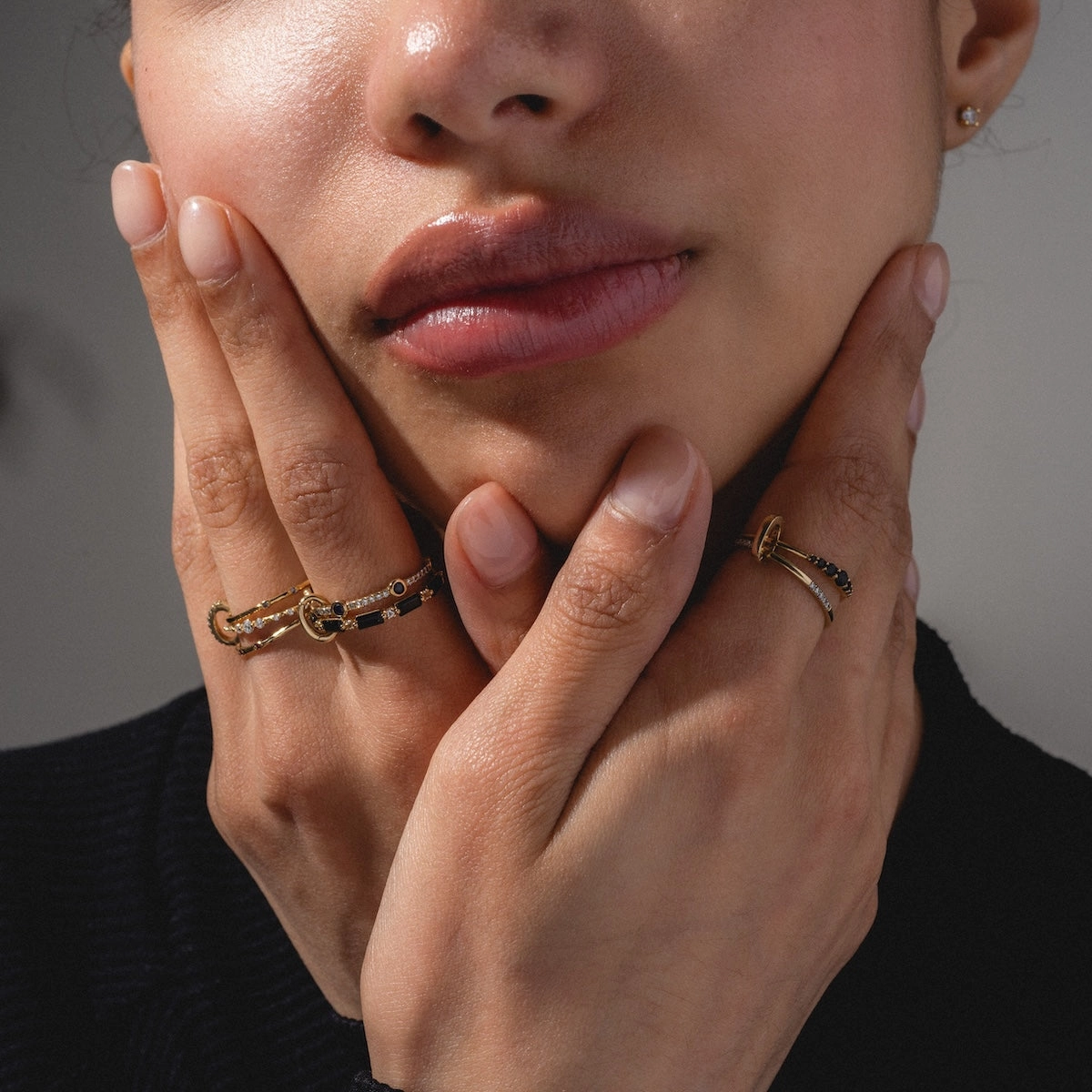 Solid Gold Slim Sapphire and Diamond Stacking Ring